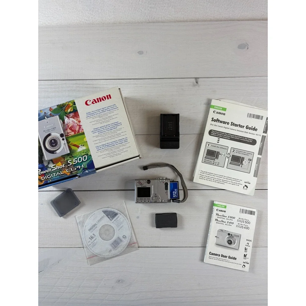 Canon PowerShot S500 Digital ELPH 5MP Camera Silver w/ Box CF Card Works READ